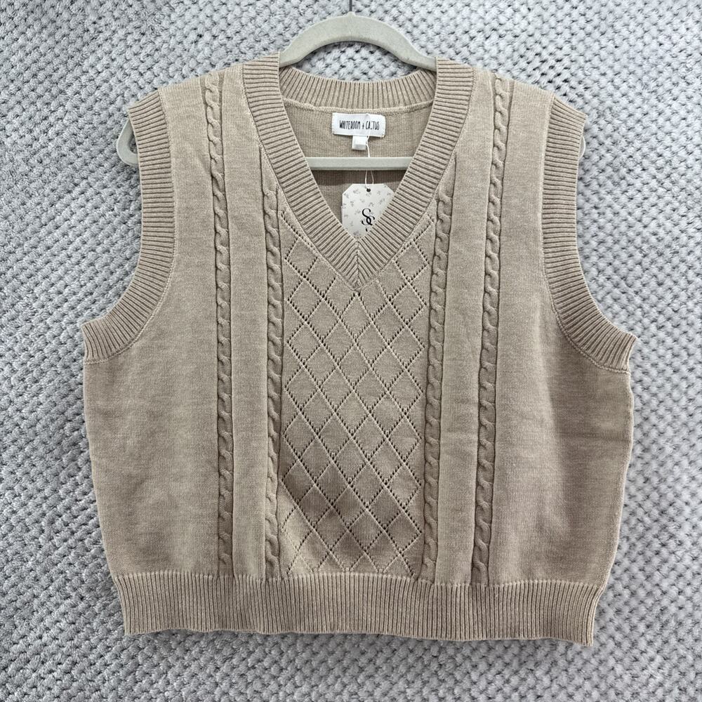 Whiteroom Cactus Beachcomber Sweater Vest Womens L Beige V-Neck Casual Academia